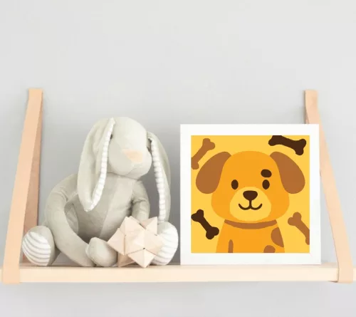 Vidám Kiskutya Csontokkal - gyerek számfestő készlet - Számfestő.hu - 20×20cm - keretre feszítve