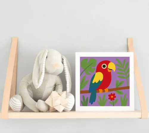 Vidám Papagáj a Dzsungelben - gyerek számfestő készlet - Számfestő.hu - 20×20cm - keret nélkül