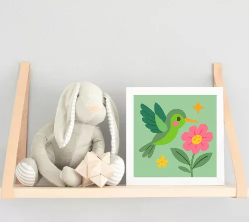 Cuki Kolibri a Virágok Között - gyerek számfestő készlet - Számfestő.hu - 30×30cm - keretre feszítve