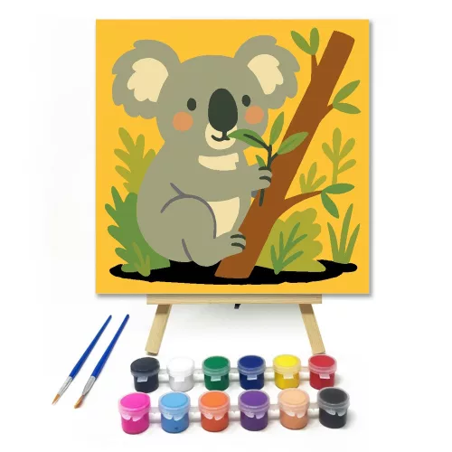 Cuki Koalabocs a Fán - gyerek számfestő készlet - Számfestő.hu - 50×50cm - keretre feszítve