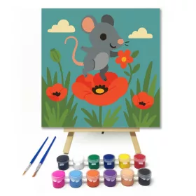Vidám Egérke a Pipacsmezőn - gyerek számfestő készlet - Számfestő.hu - 20×20cm - keret nélkül