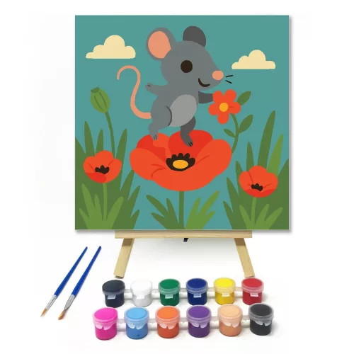 Vidám Egérke a Pipacsmezőn - gyerek számfestő készlet - Számfestő.hu - 30×30cm - keret nélkül