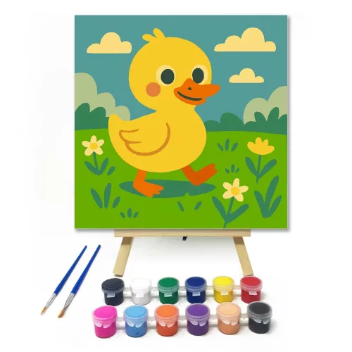 Vidám Kiskacsa a Virágos Réten - gyerek számfestő készlet - Számfestő.hu - 30×30cm - keretre feszítve