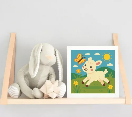 Vidám Bárányka a Rét Közepén - gyerek számfestő készlet - Számfestő.hu - 50×50cm - keret nélkül