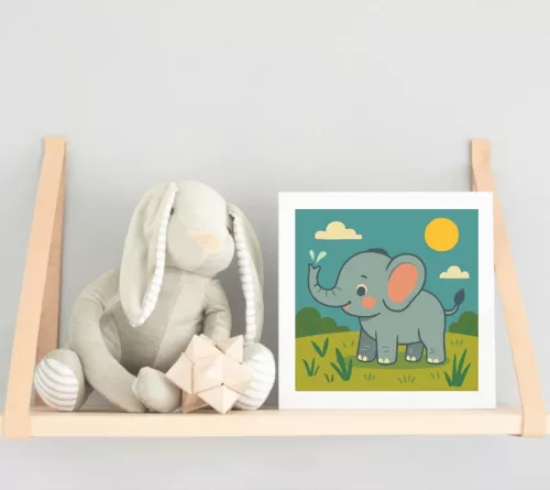 Vidám Kiselefánt a Napsütésben - gyerek számfestő készlet - Számfestő.hu - 20×20cm - keret nélkül