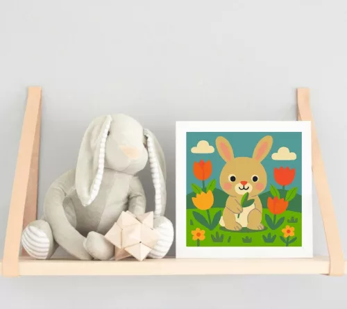 Vidám Nyuszi a Tulipánok Között - gyerek számfestő készlet - Számfestő.hu - 50×50cm - keret nélkül