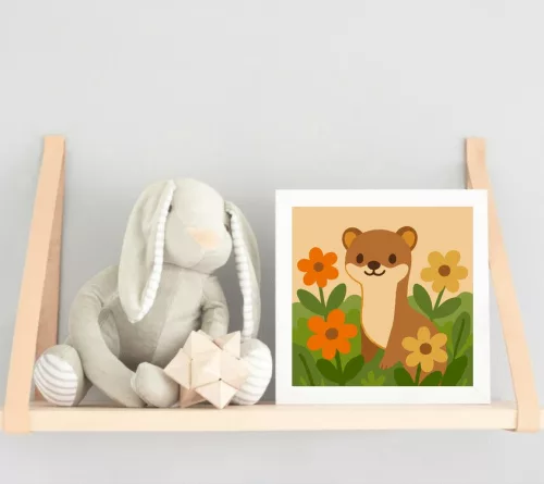 Mosolygós Nyest a Virágok Között - gyerek számfestő készlet - Számfestő.hu - 20×20cm - keretre feszítve