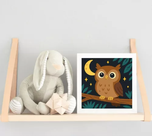 Cuki Bagoly az Éjszakai Ágon - gyerek számfestő készlet - Számfestő.hu - 20×20cm - keret nélkül