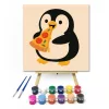 Cuki Pingvin Pizzával - gyerek számfestő készlet - Számfestő.hu - 20×20cm - keretre feszítve