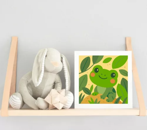 Mosolygós Béka a Zöld Levélrengetegben - gyerek számfestő készlet - Számfestő.hu - 50×50cm - keret nélkül