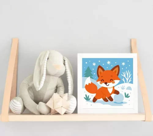 Vidám Rókakölyök a Havas Tájon - gyerek számfestő készlet - Számfestő.hu - 50×50cm - keret nélkül