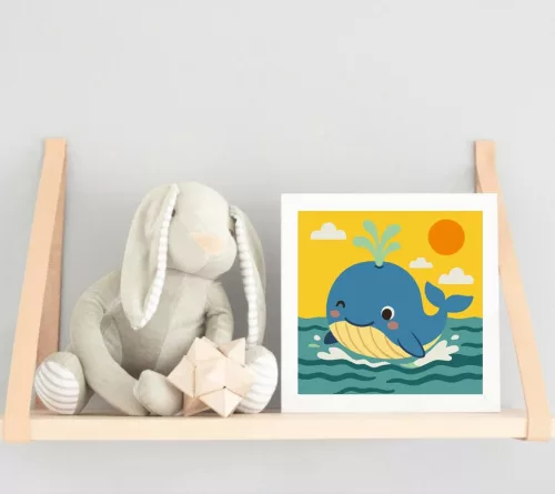 Mosolygós Bálna Napfényben - gyerek számfestő készlet - Számfestő.hu - 20×20cm - keretre feszítve