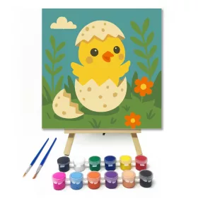 Vidám Kiscsibe a Tojásban - gyerek számfestő készlet - Számfestő.hu - 20×20cm - keret nélkül