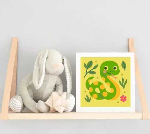 Vidám Kígyó a Zöld Ligetben - gyerek számfestő készlet - Számfestő.hu - 50×50cm - keret nélkül