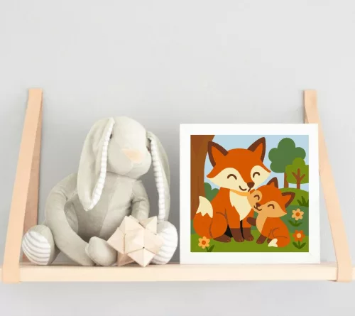 Mosolygós Rókacsalád a Ligetben - gyerek számfestő készlet - Számfestő.hu - 50×50cm - keret nélkül