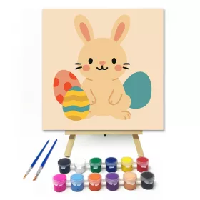 Cuki Nyuszi Húsvéti Tojásokkal - gyerek számfestő készlet - Számfestő.hu - 20×20cm - keret nélkül