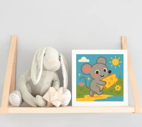 Vidám Egérke Sajttal - gyerek számfestő készlet - Számfestő.hu - 20×20cm - keret nélkül