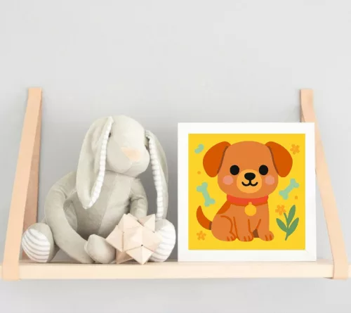 Vidám Kutyus Csontokkal - gyerek számfestő készlet - Számfestő.hu - 20×20cm - keretre feszítve