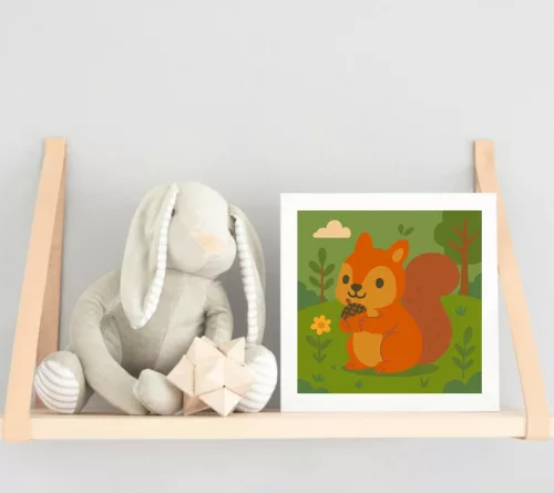 Vidám Mókus a Zöld Rét Közepén - gyerek számfestő készlet - Számfestő.hu - 30×30cm - keret nélkül