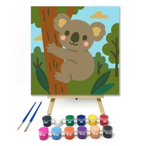 Cuki Koala a Fán - gyerek számfestő készlet - Számfestő.hu - 20×20cm - keret nélkül