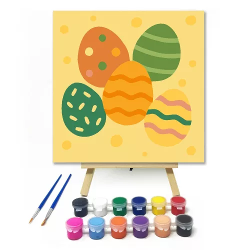 Vidám Húsvéti Tojások Kavalkádja - gyerek számfestő készlet - Számfestő.hu - 40×40cm - keret nélkül