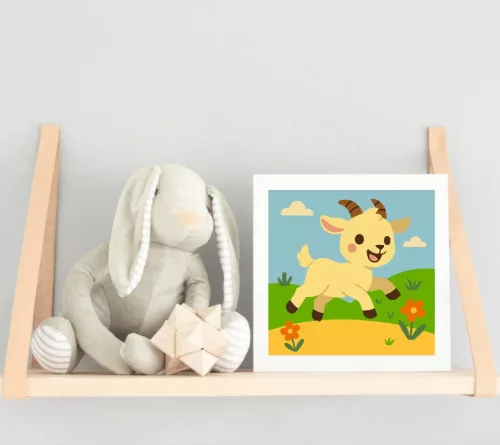 Vidám Kiskecske a Virágos Réten - gyerek számfestő készlet - Számfestő.hu - 20×20cm - keret nélkül
