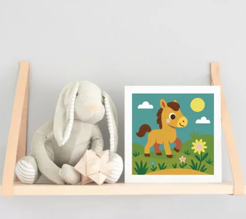 Vidám Kispóni a Virágos Réten - gyerek számfestő készlet - Számfestő.hu - 50×50cm - keretre feszítve