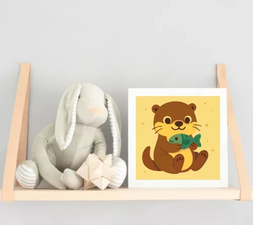 Vidám Vidrakölyök a Halacskával - gyerek számfestő készlet - Számfestő.hu - 20×20cm - keretre feszítve