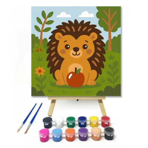 Cuki Sünike és Az Almája - gyerek számfestő készlet - Számfestő.hu - 50×50cm - keretre feszítve