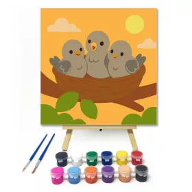 Cuki Madárfiókák a Fészekben - gyerek számfestő készlet - Számfestő.hu - 20×20cm - keret nélkül
