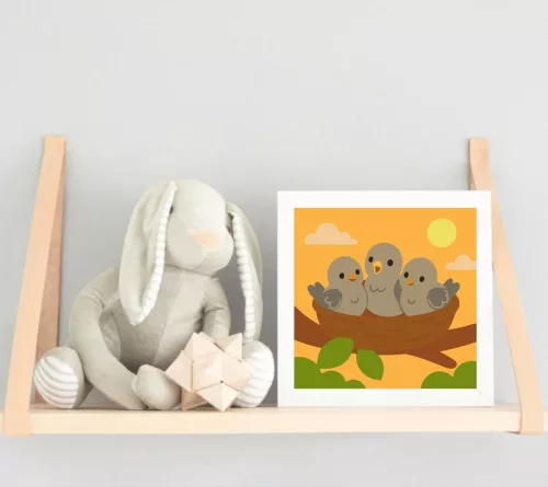 Cuki Madárfiókák a Fészekben - gyerek számfestő készlet - Számfestő.hu - 20×20cm - keret nélkül
