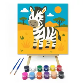 Vidám Zebrakölyök a Szavannán - gyerek számfestő készlet - Számfestő.hu - 20×20cm - keret nélkül