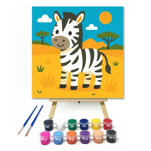Vidám Zebrakölyök a Szavannán - gyerek számfestő készlet - Számfestő.hu - 30×30cm - keret nélkül