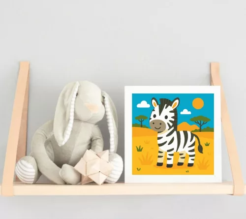 Vidám Zebrakölyök a Szavannán - gyerek számfestő készlet - Számfestő.hu - 50×50cm - keretre feszítve