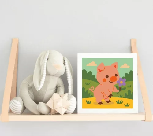 Vidám Malacka a Virágos Réten - gyerek számfestő készlet - Számfestő.hu - 50×50cm - keret nélkül