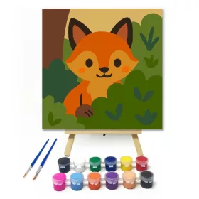 Vidám Rókakölyök a Bokorban - gyerek számfestő készlet - Számfestő.hu - 20×20cm - keret nélkül