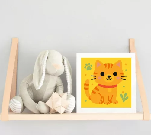 Mosolygós Cirmos Cica - gyerek számfestő készlet - Számfestő.hu - 20×20cm - keret nélkül