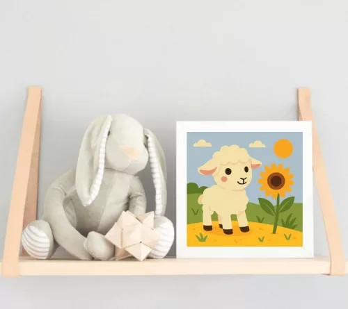 Cuki Bárányka a Napraforgóval - gyerek számfestő készlet - Számfestő.hu - 20×20cm - keretre feszítve