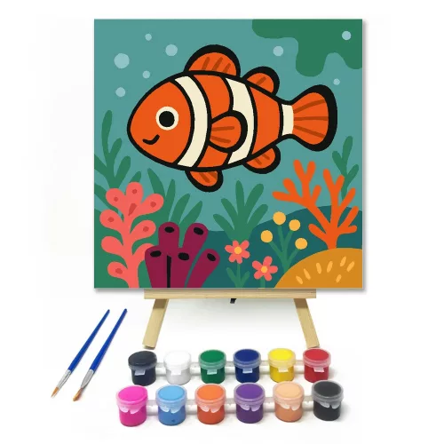 Vidám Bohóchal a Víz Alatt - gyerek számfestő készlet - Számfestő.hu - 50×50cm - keretre feszítve