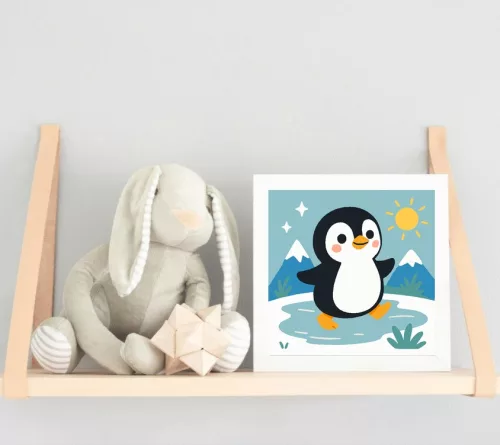 Vidám Pingvin a Jégmezőn - gyerek számfestő készlet - Számfestő.hu - 40×40cm - keretre feszítve