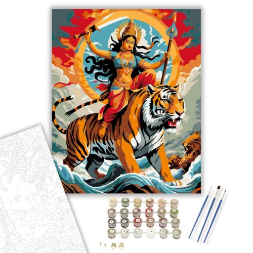 Durga Istennő Tigris Hátán - számfestő készlet - Számfestő.hu - 40×50cm - keret nélkül