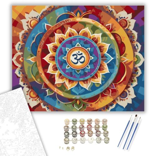 Om Szimbólum Mandala - számfestő készlet - Számfestő.hu - 40×50cm - keretre feszítve