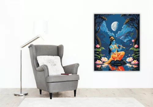 Krishna Éjszakai Fuvolajátéka - számfestő készlet - Számfestő.hu - 80×100cm - keret nélkül