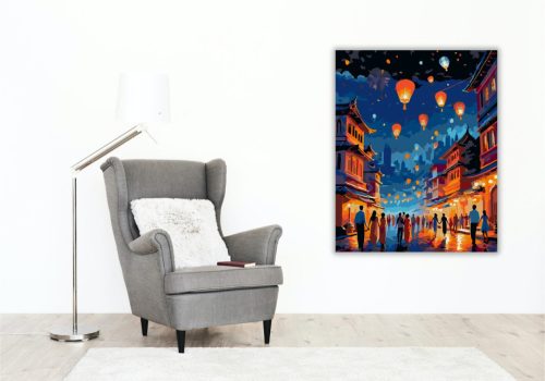 Diwali Éjszakai Ünneplés - számfestő készlet - Számfestő.hu - 40×50cm - keret nélkül