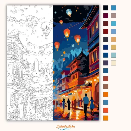 Diwali Éjszakai Ünneplés - számfestő készlet - Számfestő.hu - 40×50cm - Keret nélkül