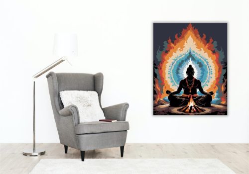 Meditáló Jógik Szent Tűz előtt - számfestő készlet - Számfestő.hu - 50×60cm - keret nélkül