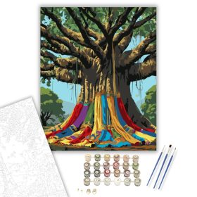 Szent Banyanfa Színes Szövetekkel - számfestő készlet - Számfestő.hu - 40×50cm - keret nélkül