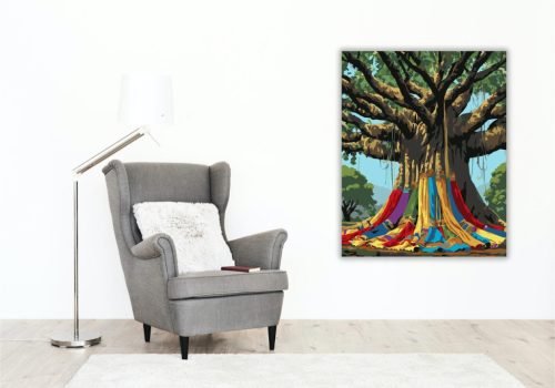 Szent Banyanfa Színes Szövetekkel - számfestő készlet - Számfestő.hu - 40×50cm - keretre feszítve