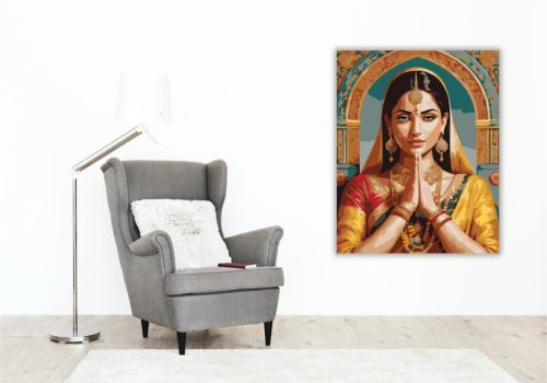 Imádkozó Hindu Nő Arany Ékszerekkel - számfestő készlet - Számfestő.hu - 40×50cm - keret nélkül