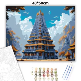 Díszes Hindu Templomtorony - számfestő készlet - Számfestő.hu - 40×50cm - Keret nélkül